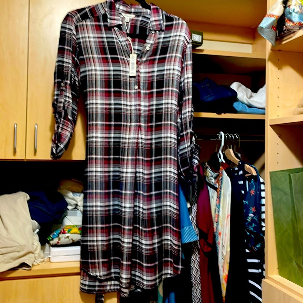 Button plaid dress ties in front